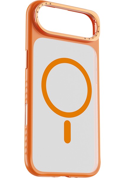 iPhone 17 Air Uyumlu Kılıf M-Safe Şarj Özellikli Metal Kamera Standlı Lenyes CK226 Pc Kapak Turuncu