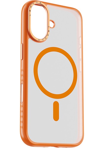 iPhone 17 Uyumlu Kılıf M-Safe Şarj Özellikli Metal Kamera Standlı Lenyes CK226 Pc Kapak Turuncu