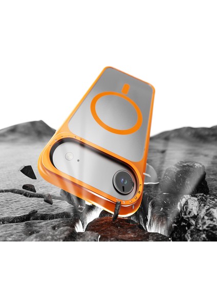 iPhone 17 Uyumlu Kılıf M-Safe Şarj Özellikli Metal Kamera Standlı Lenyes CK226 Pc Kapak Turuncu fiyatları