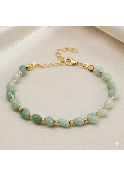 Altın Renk Metal Zincirli Dorika Top Süslemeli Amorf Amazonit Doğaltaş Kadın Bileklik fırsatları