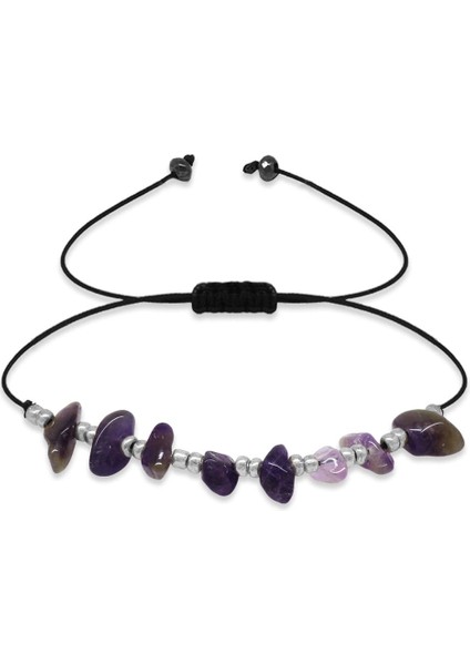 Makrome Örgülü Basic Model Ametist Doğaltaş Kadın Bileklik