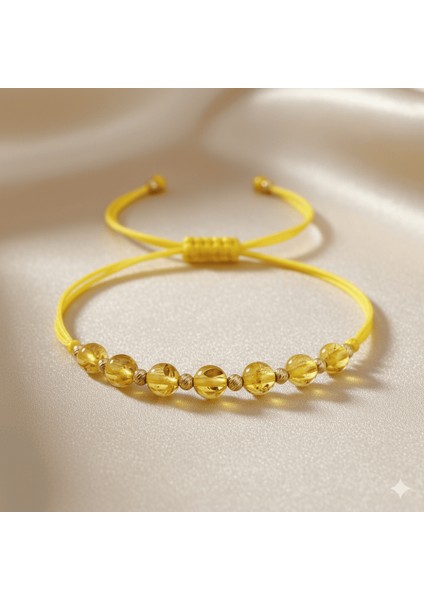 Makrome Örgülü Küre Kesim Sarı Ipli Dorika Top Süsleme Sarı Renk Doğal Damla Kehribar Kadın Bileklik indirimleri