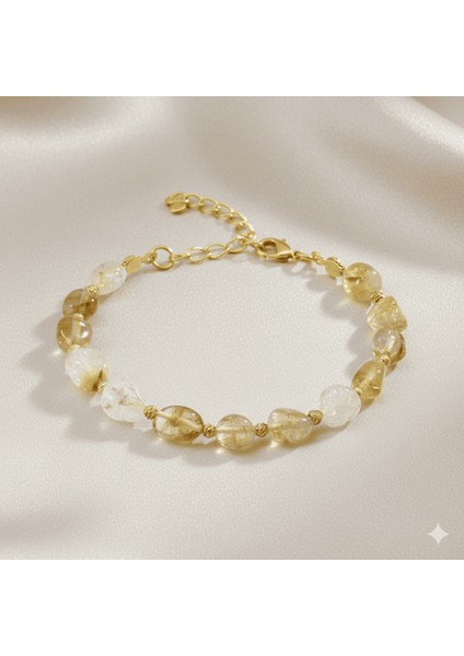Altın Renk Metal Zincirli Dorika Top Süslemeli Amorf Sitrin Doğaltaş Kadın Bileklik fırsatları