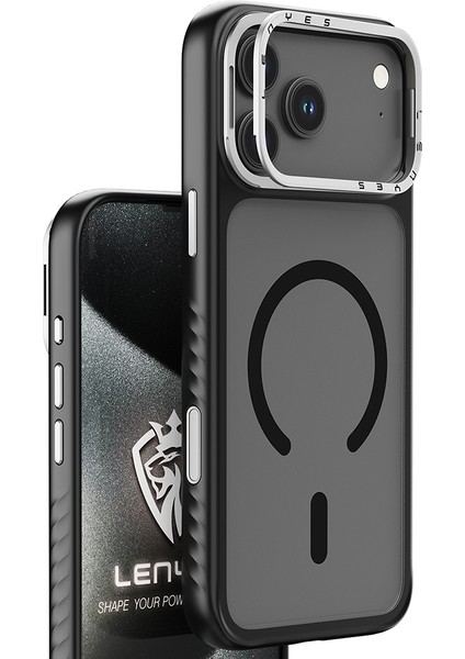 iPhone 17 Pro Max Uyumlu Kılıf M-Safe Özellikli Metal Kamera Standlı Lenyes CK226 Pc Kapak Siyah fiyatları