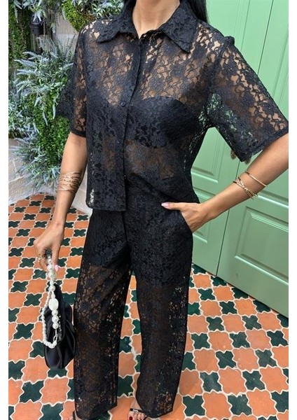 Pantolonu Astarlı Dantel Ikili Takım 10119 modelleri