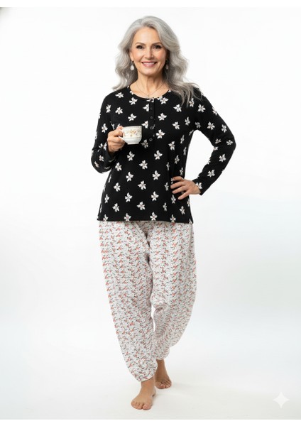 Kadın Kışlık Kadın Anne Içlik Pijama Altı %100 Pamuk Içi Miflonlu Beli Lastikli Rahat