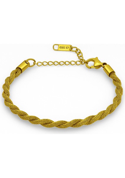 Kadın Çelik Bileklik - Kalın Burma Model - Altın Renk