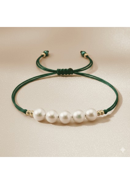 Makrome Örgülü Naturel Kesim Yeşil Ipli Sarı Dorika Top Süslemeli Doğal Inci Kadın Bileklik fırsatları