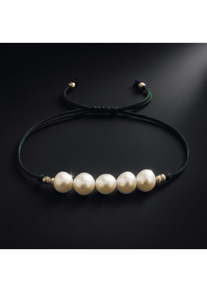 Makrome Örgülü Naturel Kesim Yeşil Ipli Sarı Dorika Top Süslemeli Doğal Inci Kadın Bileklik indirimleri