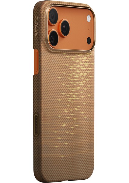 iPhone 17 Pro Max Kılıf M-Safeli Aramid Fiber Pitaka Glints Of Gold Ultra Slim Serisi Kapak Gold modelleri