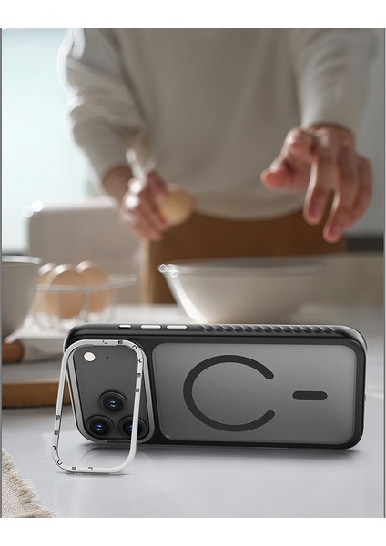 iPhone 17 Air Uyumlu Kılıf M-Safe Şarj Özellikli Metal Kamera Standlı Lenyes CK226 Pc Kapak Siyah fırsatları
