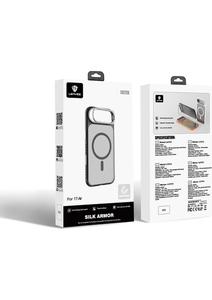 iPhone 17 Air Uyumlu Kılıf M-Safe Şarj Özellikli Metal Kamera Standlı Lenyes CK226 Pc Kapak Siyah indirimleri