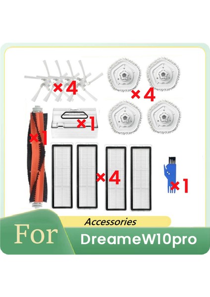 Dreame W10 Pro Vakum Temizleyici Aksesuarları Kiti Ana Yan Fırça Filtre Mop Temizleyici Parçaları Değiştirme (Yurt Dışından)