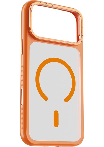 iPhone 17 Pro Max Uyumlu Kılıf M-Safe Özellikli Metal Kamera Standlı Lenyes CK226 Pc Kapak Turuncu