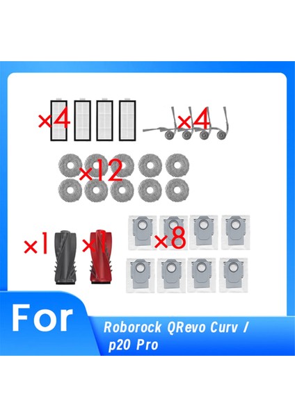 Roborock Qrevo Curv / P20 Pro Supping Robot Temizlik Parçaları Değiştirme Ana Yan Fırça Pas Filtre Seti (Yurt Dışından)
