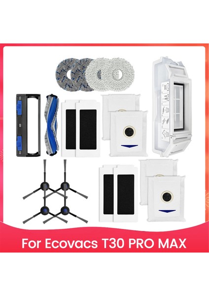 19PCS Roller Fırça Filtre Mop Bez Toz Torbası Ecovacs T30 Pro Max Vakum Temizleyici Aksesuarları Yedek Parçalar (Yurt Dışından)