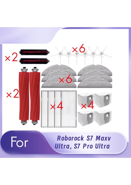 Roborock S7 Maxv Ultra/s7 Pro Ultra Vakum Temizleyici Aksesuarları Ana Yan Fırça Paspası Filtre Toz Çantası (Yurt Dışından)
