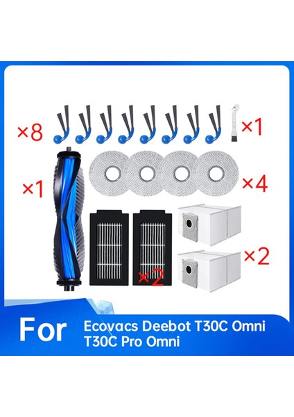 18 Adet Yedek Parça Ecovacs Deebot T30C Omni ve T30C Pro Omni Elektrikli Süpürge Ana Fırça Paspas Pedleri Toz Torbası Yan Fırçalar (Yurt Dışından) modelleri