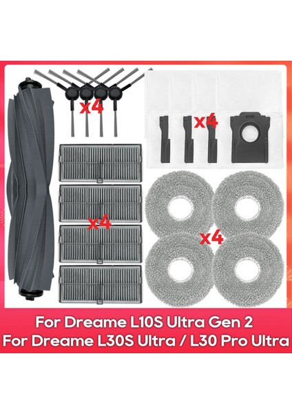 Dream L10S Ultra Gen 2, L30S Ultra, L30 Pro Ultra Parça Aksesuarları Ana Yan Fırça Filtresi Mop Rag Tuz Torbaları (Yurt Dışından)
