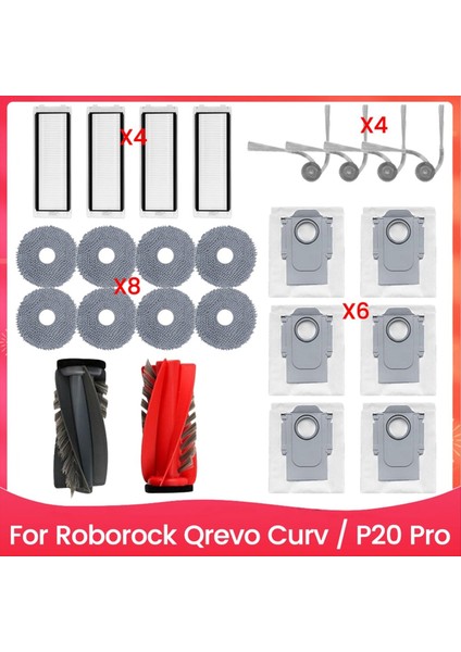 24 Adet Fırça Filtresi Paspas Bezi ve Toz Torbası Roborock Qrevo Curv / P20 Pro Vakum Aksesuarları Yedek Parçalar (Yurt Dışından)