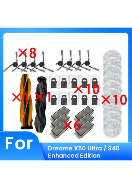 36 Pcs Dreame X50 Ultra / S40 Geliştirilmiş Sürüm Temizleyici Parçaları Değiştirme Ana Yan Fırça Filtre Raç Toz Çanta (Yurt Dışından)