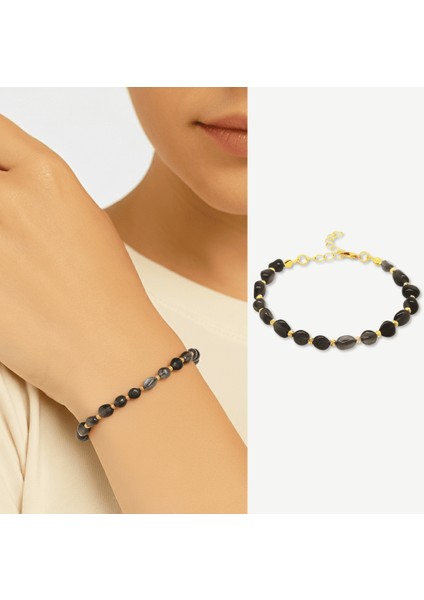 Altın Renk Metal Zincirli Dorika Top Süslemeli Amorf Dumanlı Kuvars Doğaltaş Kadın Bileklik fiyatları