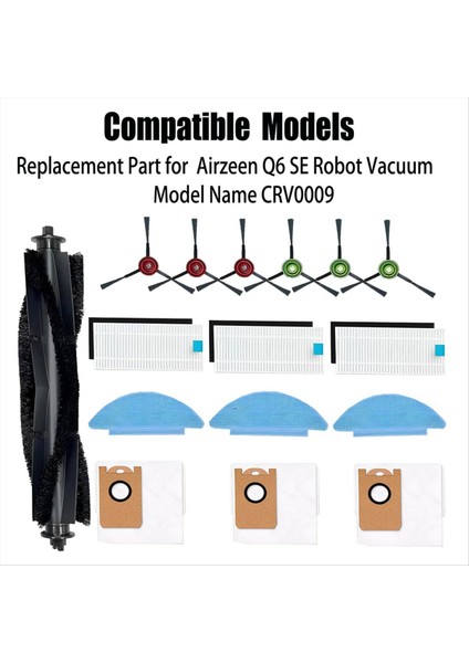 Airzeen Q6 Se Robot Vakum Modeli CRV0009 Aksesuarları Için Yedek Parçalar Ana Fırça Yan Fırça Filtresi Mop Pad (Yurt Dışından) indirimleri