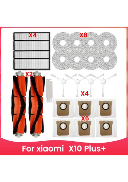 Xiaomi X10 Plus+ Yedek Parça Aksesuarları Ana Yan Fırça Hepa Filtre Mop Bez Torbaları Yedek Parçalar (Yurt Dışından)