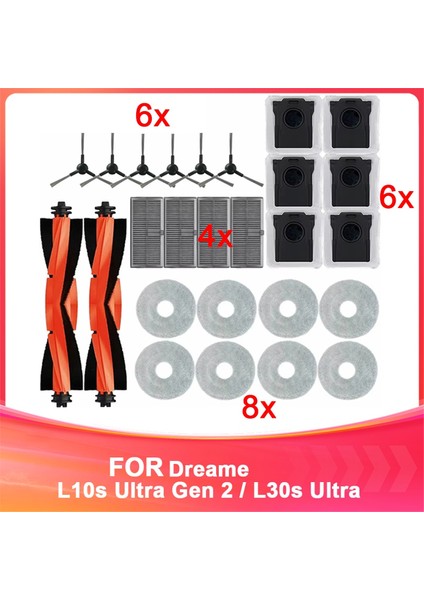 Dream L10S Ultra Gen 2 / L30S Ultra Robot Vakum Yedek Parçalar Ana Aksesuarlar Ana Fırça Paspas Bezleri Filtreler Toz Torbaları (Yurt Dışından)