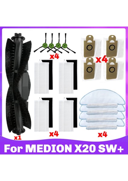 Medion X20 Sw+ / MD11415 Silindir Yan Fırça Hepa Filtre Mop Bez Toz Çantası Parça Aksesuar (Yurt Dışından)