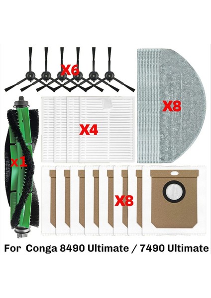 Conga 8490 ULTIMATE/7490 Ultimate Vakum Parçaları Ana Silindir Yan Fırça Toz Torbası Paspas Bezi Pedleri Filtre Hepa (Yurt Dışından) fiyatları