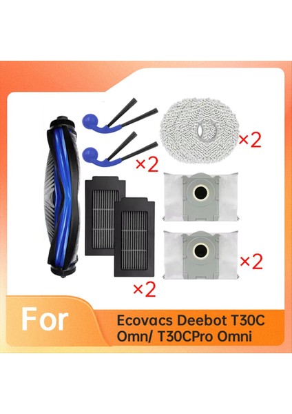 Ecovacs Deebot T30C Omni ve T30C Pro Omni Elektrikli Süpürge Ana Fırça Paspas Pedleri Toz Torbası Yan Fırçalar Için 9 Adet Yedek Parça (Yurt Dışından) modelleri