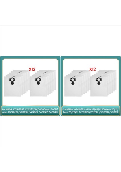 Nilfisk 107419593 ATTIX33/44 VL200AERO 20/21 Aero 25/26/31 VC2010L/VC2511 Elektrikli Süpürge Parçaları Için 24 Adet Toz Torbaları (Yurt Dışından)