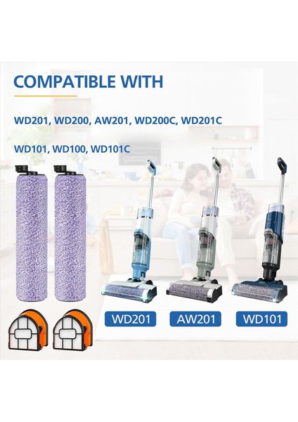 4x WDB1F2 Köpekbalığı Hydrovac Için Yedek Fırça Rulosu ve Filtre Paketi WD101 WD201 WD100 WD200 AW201 Elektrikli Süpürge Parçaları (Yurt Dışından) modelleri