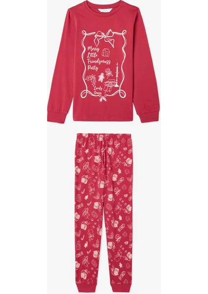 Kız Çocuk Friendmass Yiyecek Desenli Uzun Kollu Pamuklu 2'li Pijama Takımı