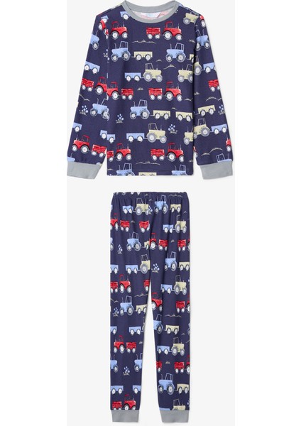 Koyu Indigo Erkek Çocuk Araba Desenli Pijama Takımı