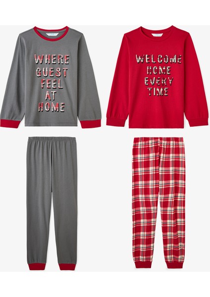 Erkek Çocuk Guests Ekoseli Pamuklu Uzun Kollu 2'li Pijama Takımı