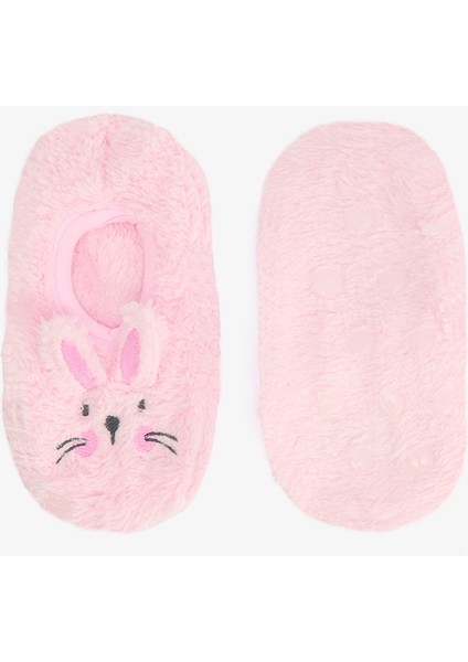 Pembe Kız Çocuk Rabbit Tavşan Nakışlı Aksesuarlı Kaymaz Tabanlı Ev Çetiği