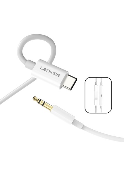 AX106 Type-C To 3.5mm Aux Audio Kablo 1m Beyaz