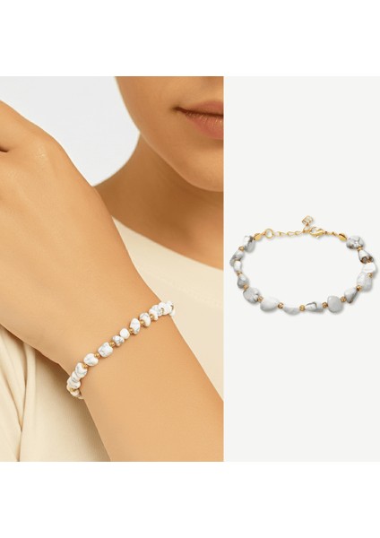 Altın Renk Metal Zincirli Dorika Top Süslemeli Amorf Havlit Doğaltaş Kadın Bileklik fiyatları