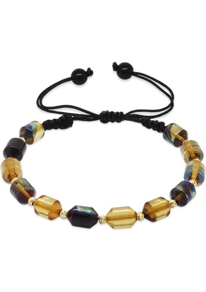 Makrome Örgülü Sarı Dorika Top Süslemeli Mavi Beyaz Ateş Kehribar Kadın Bileklik