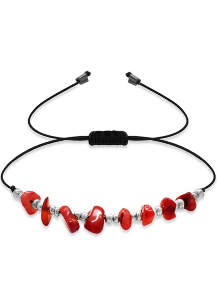 Makrome Örgülü Basic Model Mercan Doğaltaş Kadın Bileklik