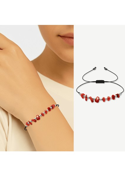 Makrome Örgülü Basic Model Mercan Doğaltaş Kadın Bileklik fiyatları