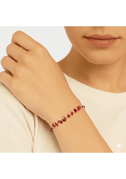 Makrome Örgülü Basic Model Mercan Doğaltaş Kadın Bileklik modelleri