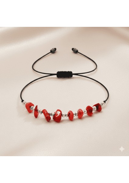 Makrome Örgülü Basic Model Mercan Doğaltaş Kadın Bileklik fırsatları