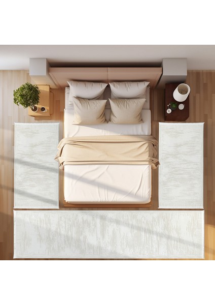 3 lü Set Yatak Odası Halısı Pamuk Taban Polipropilen Tozumaz Antialerjik 7102 Kemik