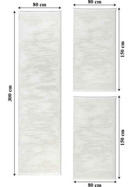 3 lü Set Yatak Odası Halısı Pamuk Taban Polipropilen Tozumaz Antialerjik 7102 Kemik modelleri