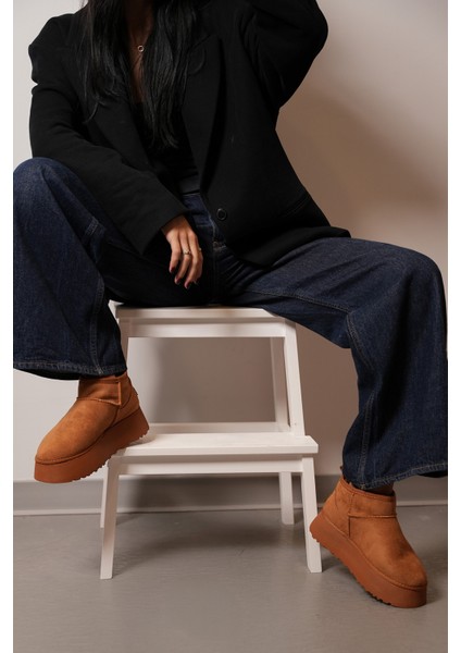 Kadın Kalın Taban İçi Kürklü Yarım Bot Tefis Taba Süet fiyatları