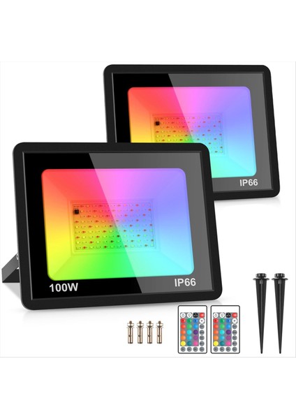 2 Paket 100W Rgb LED Taşkın Işıkları IP66 Su Geçirmez Renk Parti Için Uzaktan Kumandalı Taşkın Işığı Değiştirme, Cadılar Bayramı 110V (Yurt Dışından)
