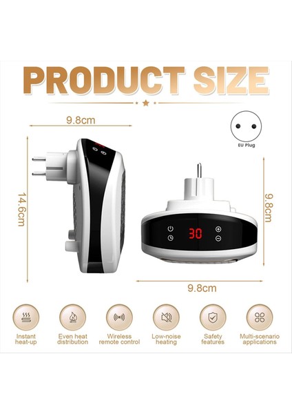 Uzaktan Kumandalı Priz Fanlı Isıtıcı 10 M²/25 M³&#39 E Kadar Odalar Için Termostatlı ve 12 Saat Zamanlayıcılı Seramik Isıtıcı Ab Fişi B (Yurt Dışından) fiyatları
